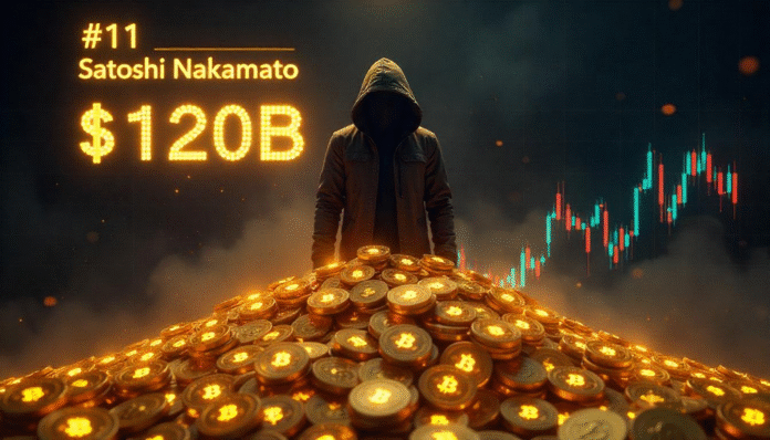 Satoshi Nakamoto Now 11th Richest with $120B Bitcoin