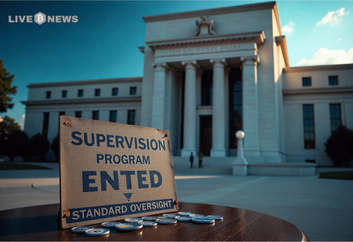 The Federal Reserve ends special crypto supervision, returning to routine bank oversight amid improved understanding of crypto risks and growing industry integration. 