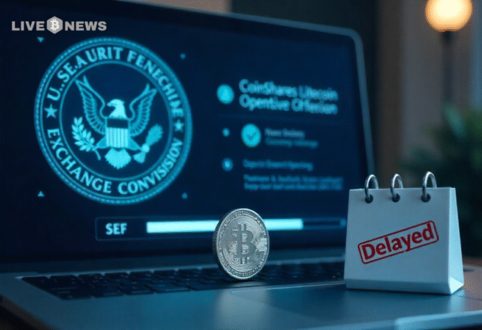 SEC delays CoinShares’ spot Litecoin ETF decision again, citing market risks and fraud concerns; final ruling expected by October 2025.