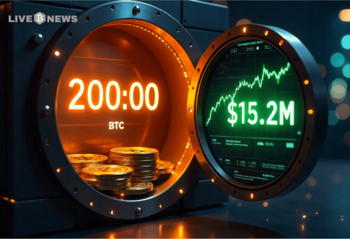 Metaplanet boosts Bitcoin holdings to 20,136 BTC with $15.2M buy, targeting 210K BTC despite stock decline and risks.