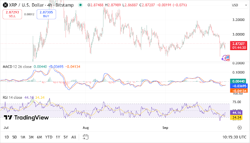 XRP shows slight decline with RSI indicating potential for recovery. Source: TradingView