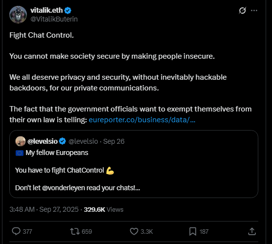 Vitalik Slams EU Chat Management: “Everybody Deserves Privateness”