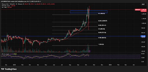 BNB’s ongoing price action and support levels source- TradingView