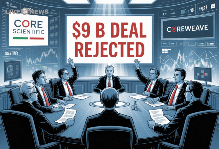 Cypto News- Core Scientific shareholders reject CoreWeave deal worth $9 billion