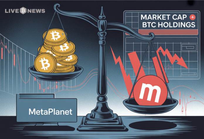Metaplanet stock has plunged recently. Its entire enterprise value now sits below its Bitcoin holdings for the first time.