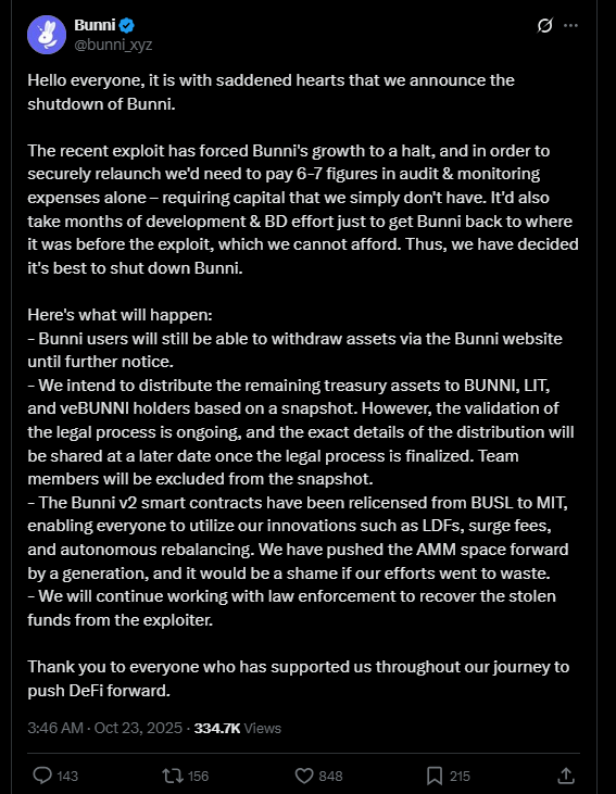 DeFi Hack: Bunni DEX Shuts Down After $8.4 Million Hack