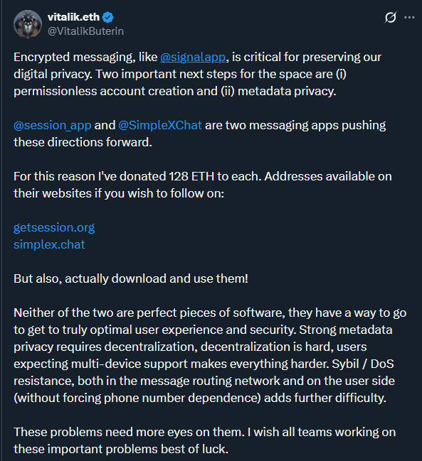 ETH News: Vitalik Buterin Backs Encrypted Messaging with Major ETH Donation