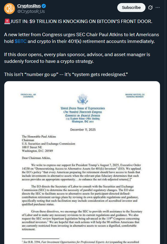 BTC Recovers Post-FOMC as $9T 401(k) Battle Begins