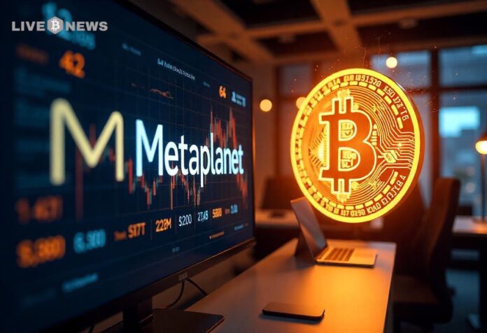 Metaplanet logo with bitcoin symbols reflecting accounting losses from falling BTC prices in fiscal 2025