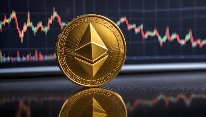 pikaso_reimagine_A-closeup-of-a-golden-Ethereum-cryptocurrency-coin Ethereum price chart showing consolidation near the $3,000 level as on-chain activity and ETF inflows increase
