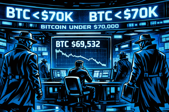 Bitcoin trades below $70,000 as institutional demand weakens amid macro regime shift.