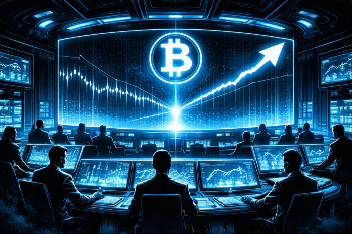 Futuristic trading hub with Bitcoin focus Bitcoin institutional flows show reduced selling pressure as ETF data and Coinbase Premium improve.