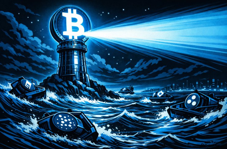 Bitcoin dominance rises above 58% while altcoin market share declines as investors shift capital toward BTC.
