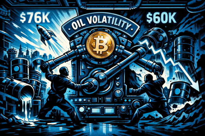 Bitcoin rebounds above $70K as geopolitical tensions ease while oil volatility shapes market direction.