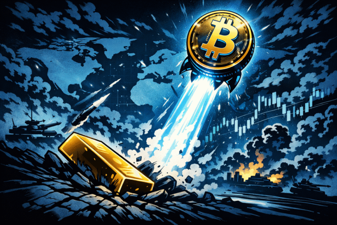 Bitcoin price rises toward $75,000 while outperforming gold during geopolitical tensions and rising ETF inflows.