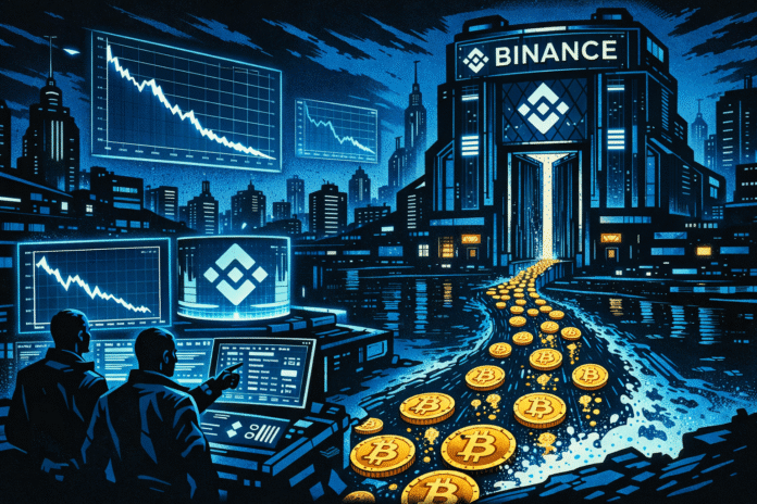 Binance Flow Bitcoin exchange inflows to Binance decline as stablecoin minting and ETF inflows signal changing market supply dynamics.